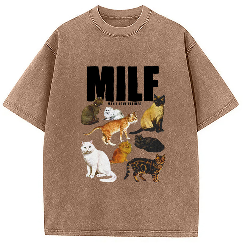 Tokyocanvas Man I Love Felines Cute Cat Washed T-Shirt