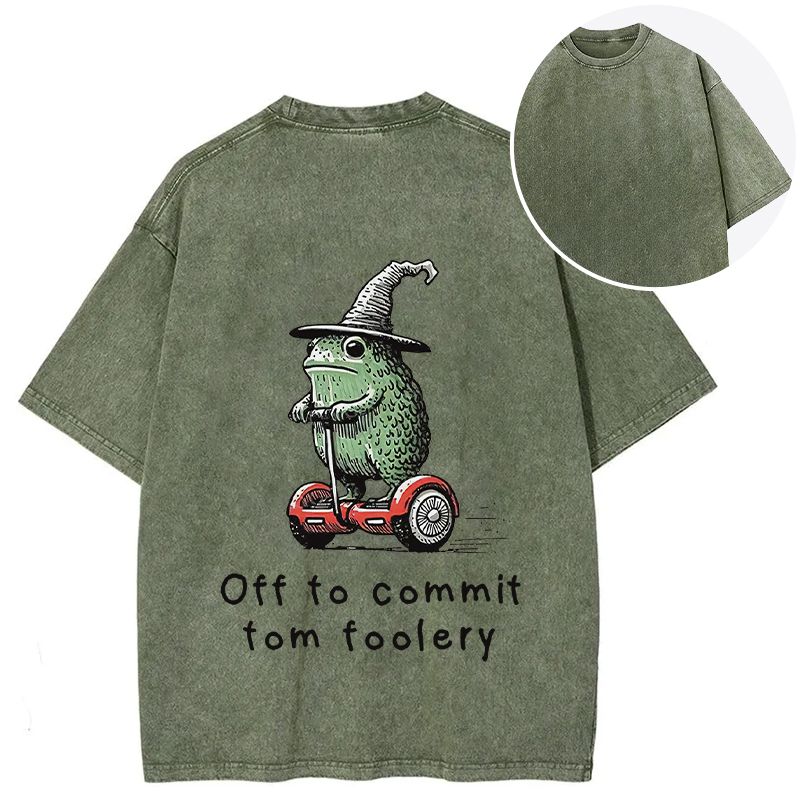 Tokyocanvas Frog Riding A Balance Scooter Back Washed T-Shirt