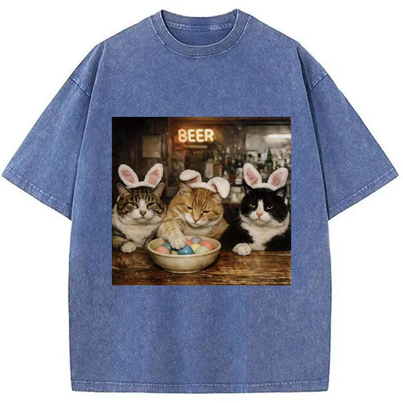 Tokyocanvas Funny Easter Cats Washed T-Shirt