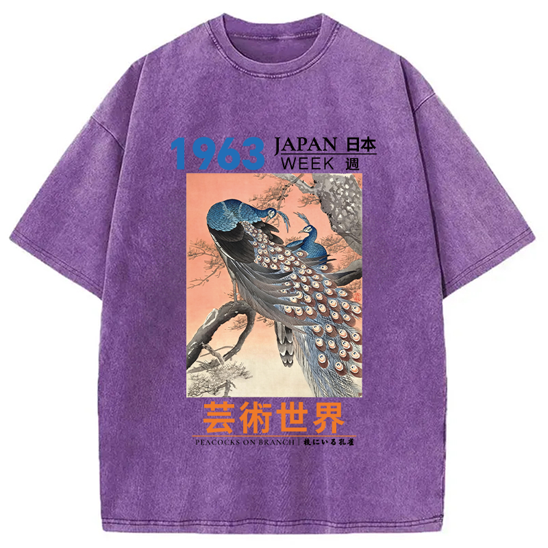 Tokyocanvas Peacocks on Branch Washed T-Shirt