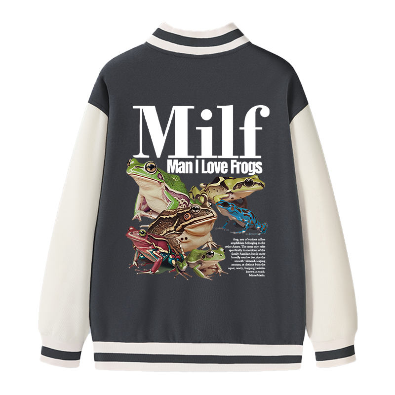 Tokyocanvas Man I Love Frogs Meme Varsity Jacket