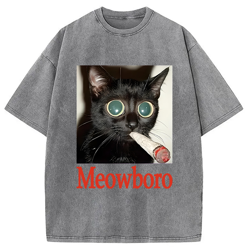 Tokyocanvas Meowboro Cat Smoking Washed T-Shirt