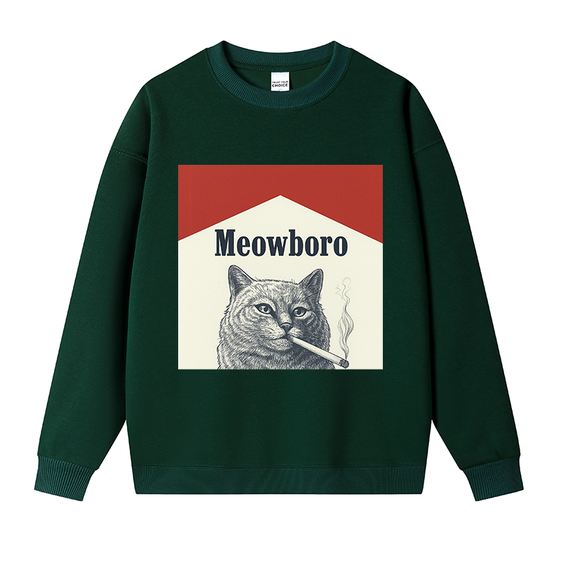 Tokyocanvas Meowboro Cat Smoking Meme Fleece Lined Sweatshirt