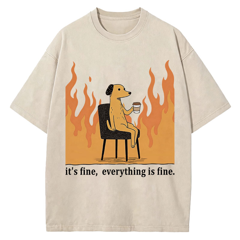 Tokyocanvas Dog in Fire Washed T-Shirt