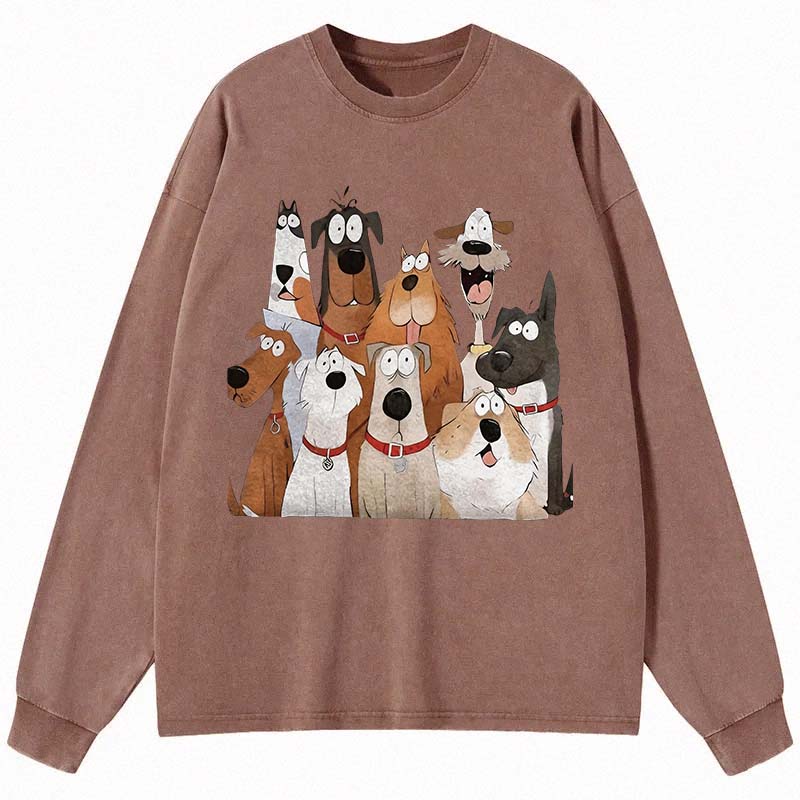 Tokyocanvas Funny Cute Dog Art Print Long Sleeve Washed T-Shirt