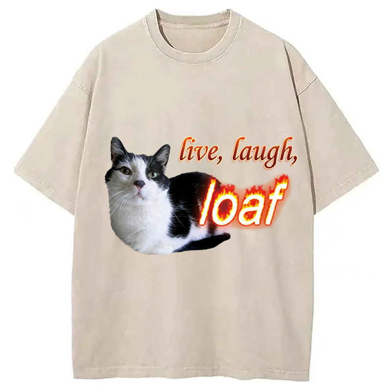 Tokyocanvas Live Laugh Loaf Cat Washed T-Shirt