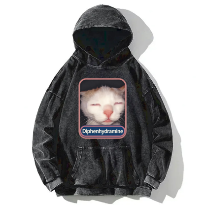 Tokyocanvas Diphenhydramine Cat Meme Washed Hoodie