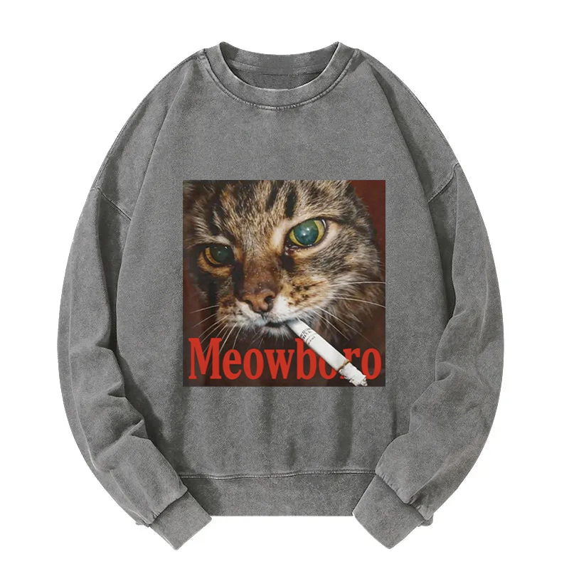 Tokyocanvas Funny Smoking Cat Meme Washed Sweatshirt