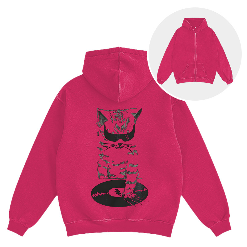 Tokyocanvas DJ Cat Washed Zip Hoodie