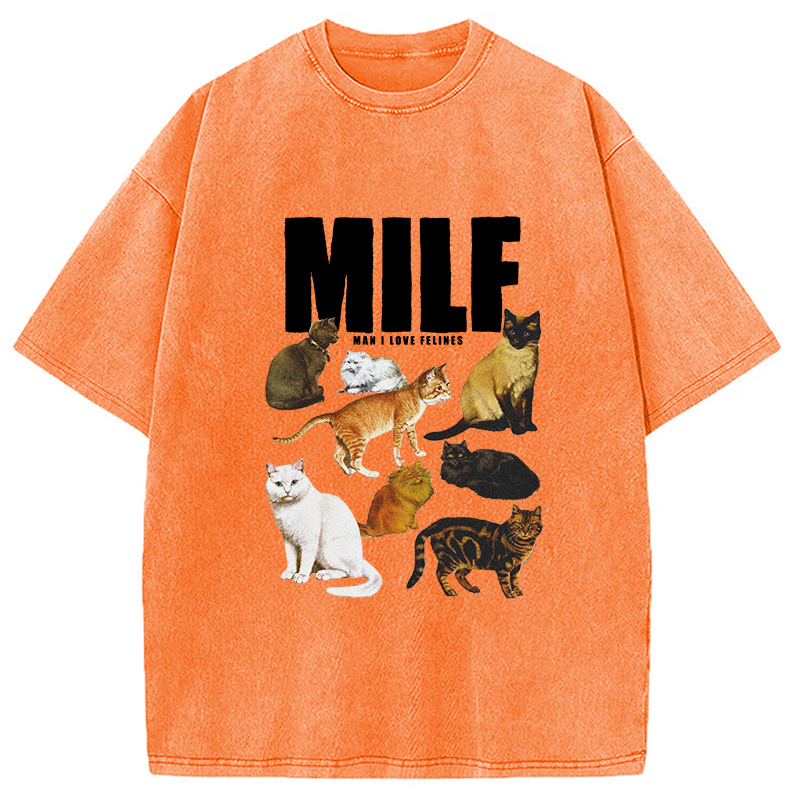 Tokyocanvas Man I Love Felines Cute Cat Washed T-Shirt