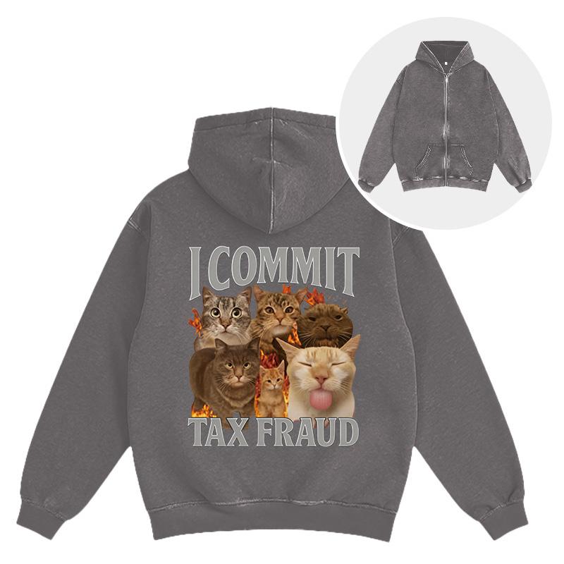 Tokyocanvas I Commit Tax Fraud Washed Zip Hoodie