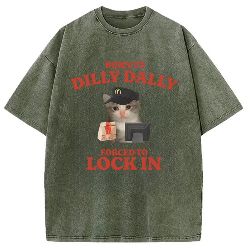 Tokyocanvas Forced to Lock In Cat Meme Washed T-Shirt