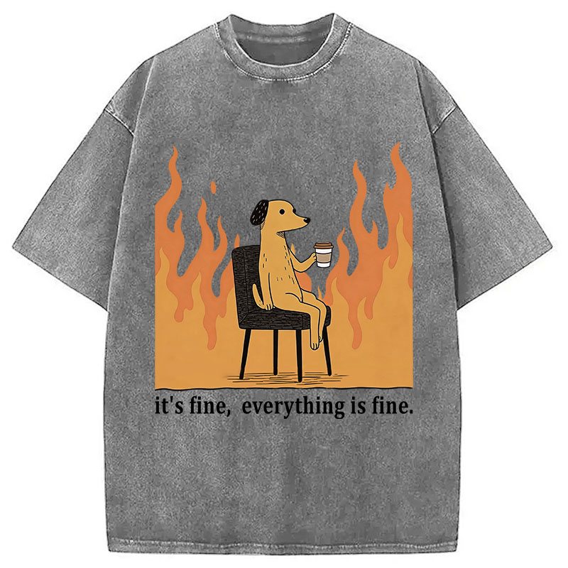 Tokyocanvas Dog in Fire Washed T-Shirt