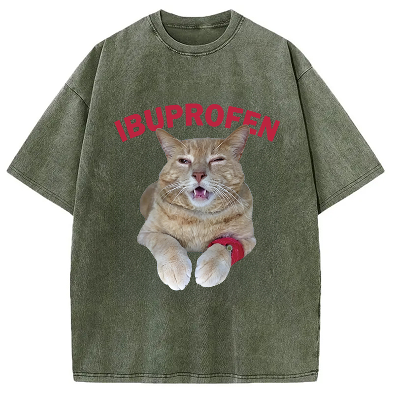 Tokyocanvas Hilarious Ibuprofen Cat Meme Washed T-Shirt