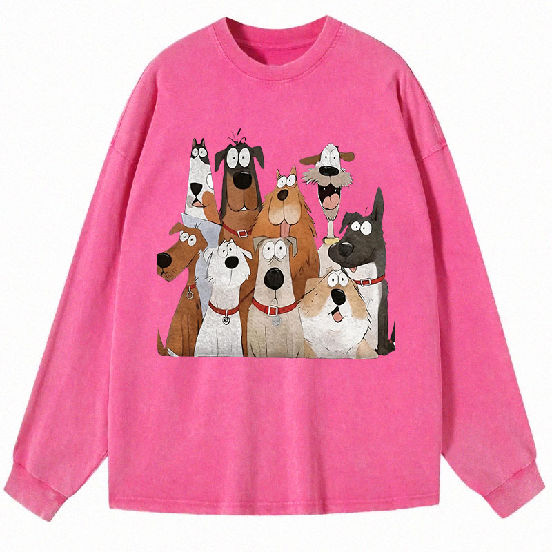 Tokyocanvas Funny Cute Dog Art Print Long Sleeve Washed T-Shirt