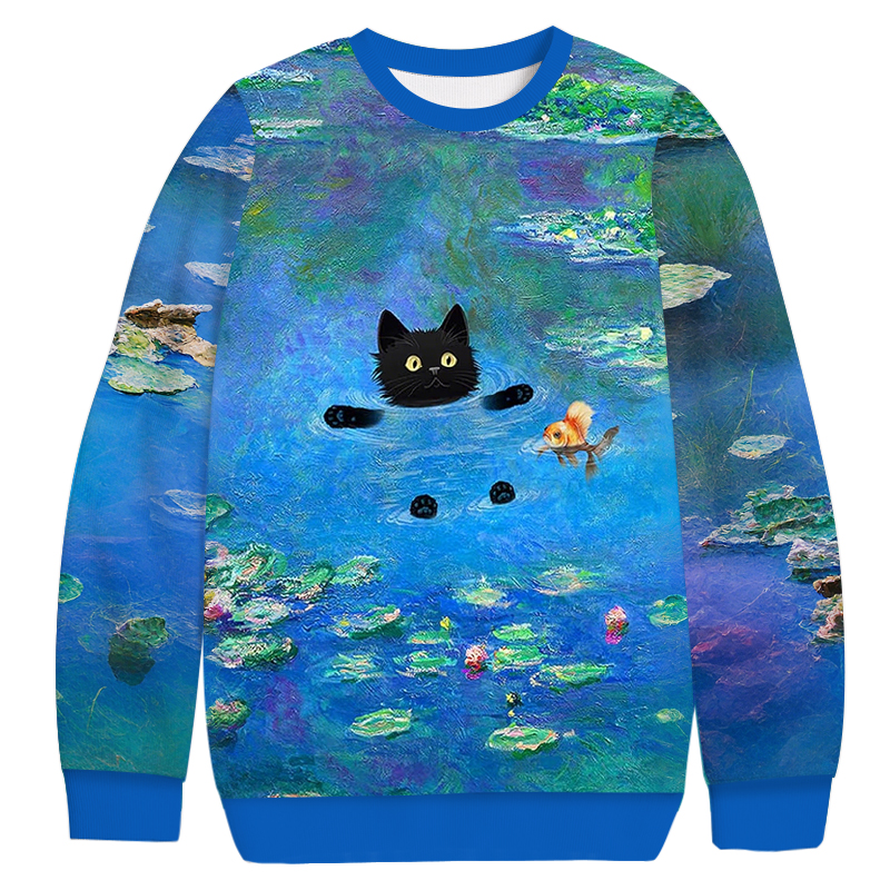 Tokyocanvas Monets Black Cat Casual Ugly Sweatshirt
