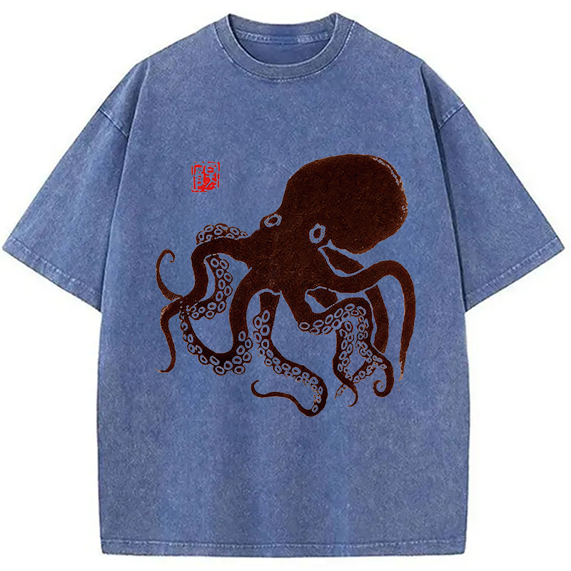 Tokyocanvas Octopus Japanese Art Washed T-Shirt