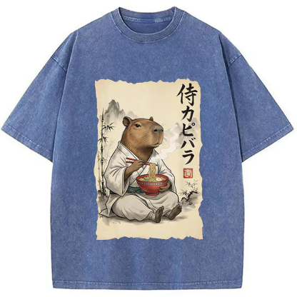 Tokyocanvas Funny Capybara Ramen Washed T-Shirt