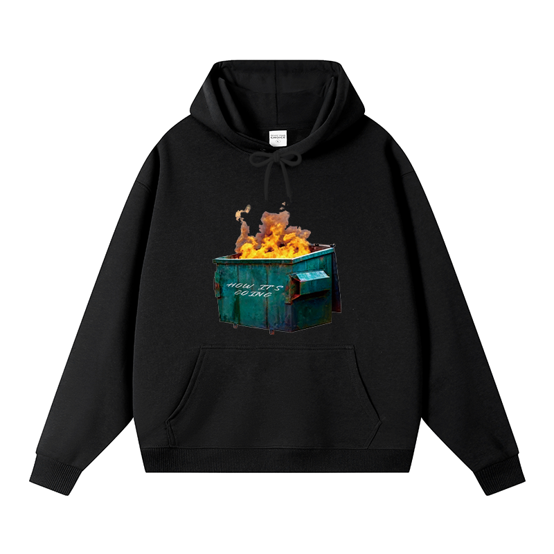 Tokyocanvas Dumpster Fire Meme Fleece Lined Hoodie