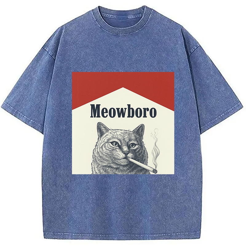 Tokyocanvas Marlboro Cat Smoking Meme Washed T-Shirt