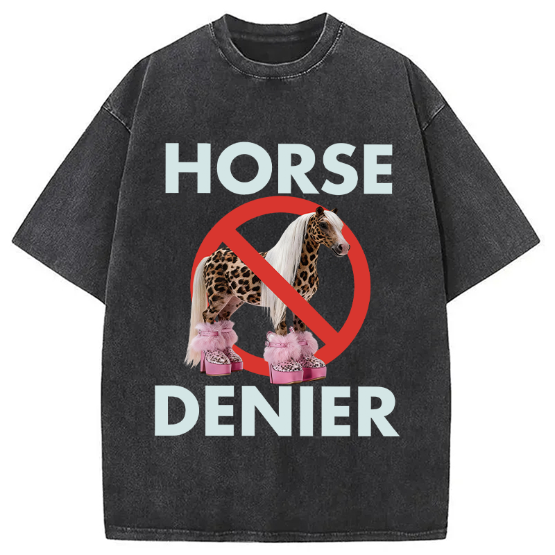 Tokyocanvas Funny Leopard Diva Horse Denier Washed T-Shirt
