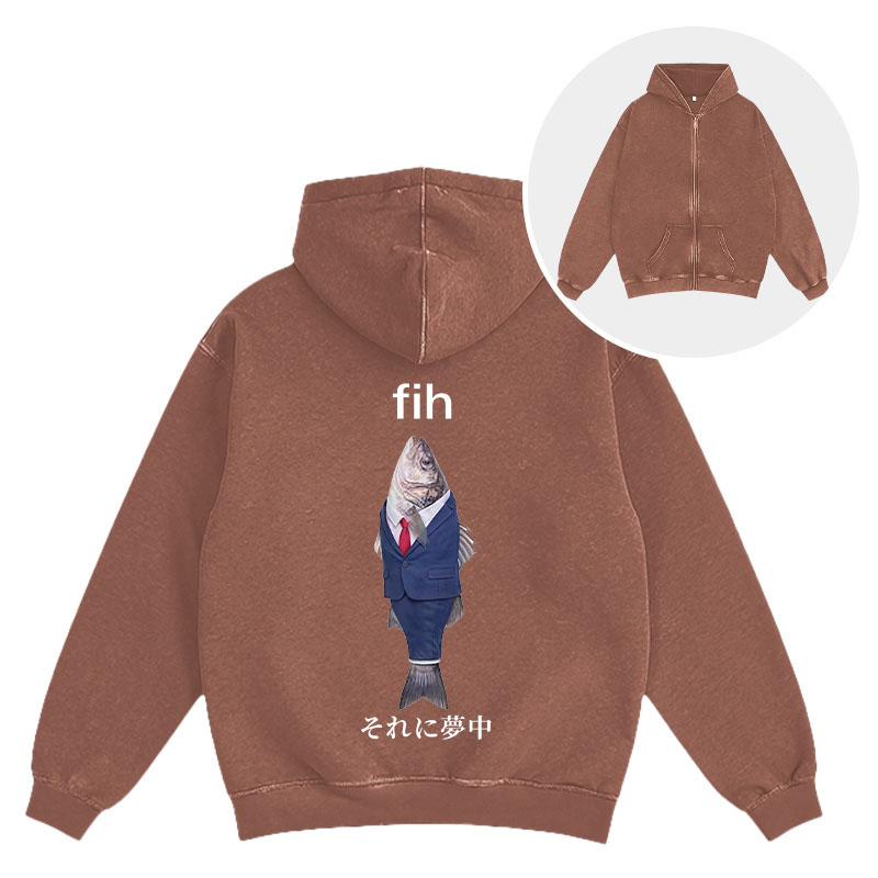Tokyocanvas Stupid Fih Washed Zip Hoodie