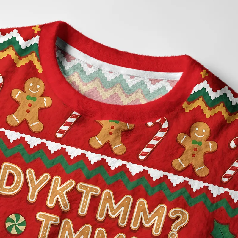 Tokyocanvas Gingerbread Man Funny Secret Code Fuzzy Christmas Ugly Sweatshirt