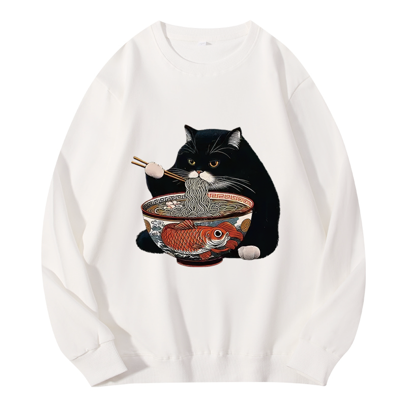 Tokyocanvas Fat Cat Eating Ramen Classic Sweatshirt