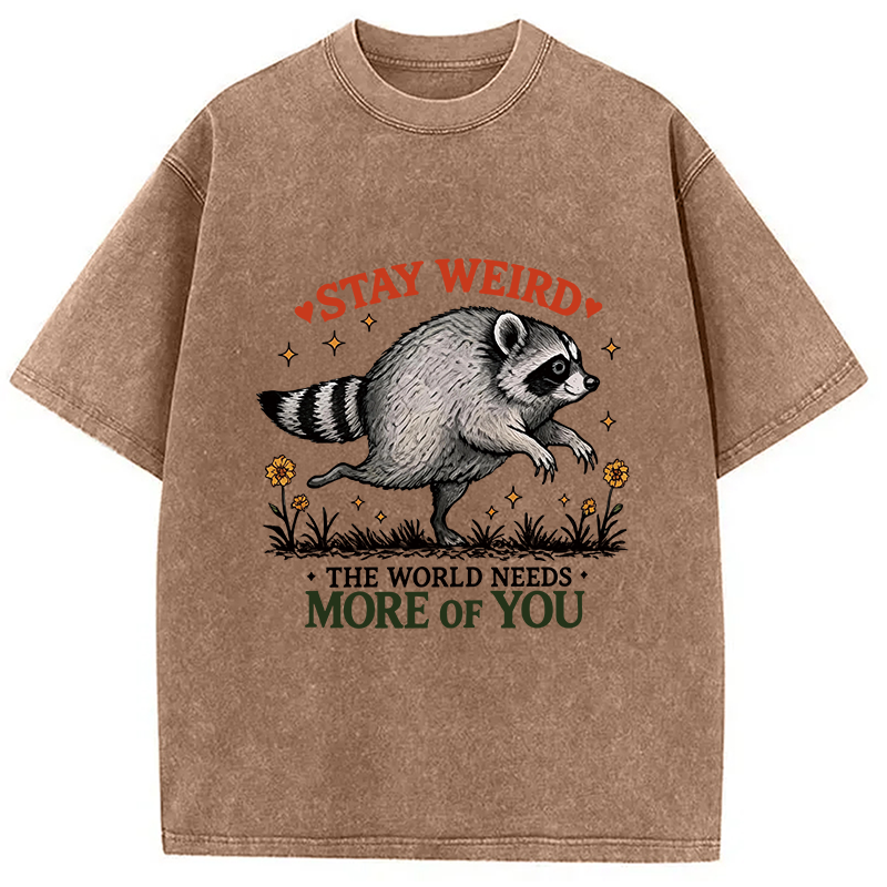 Tokyocanvas Stay Weird Raccoon Washed T-Shirt