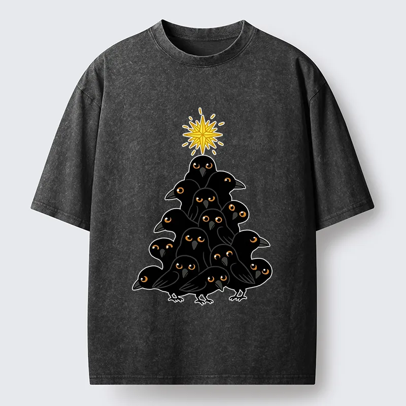 Tokyocanvas Crow Christmas Tree Washed T-Shirt