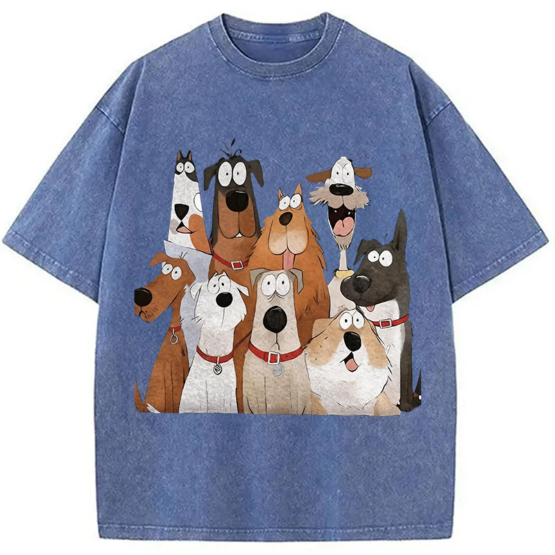 Tokyocanvas Funny Cute Dog Art Print Washed T-Shirt
