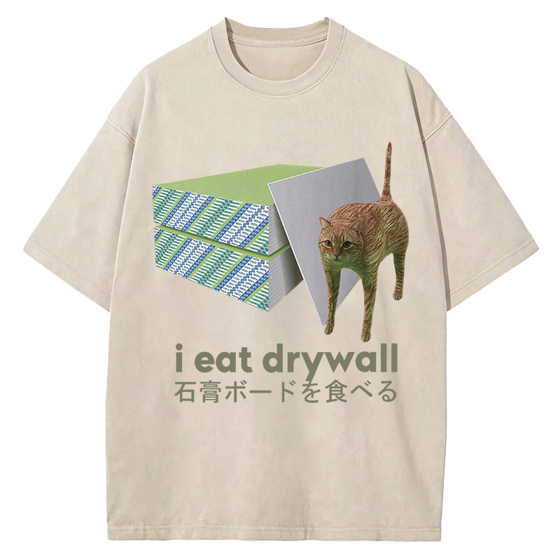 Tokyocanvas Eat Drywall Cat Meme Washed T-Shirt