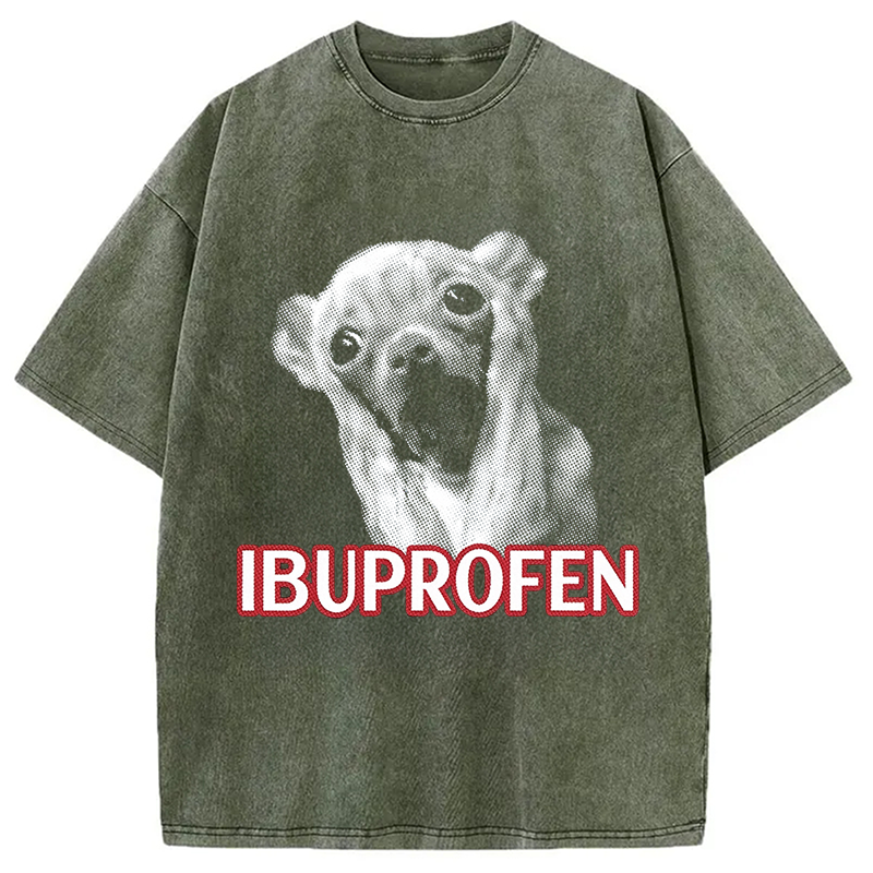 Tokyocanvas Ibuprofen Funny Dog Meme Washed T-Shirt