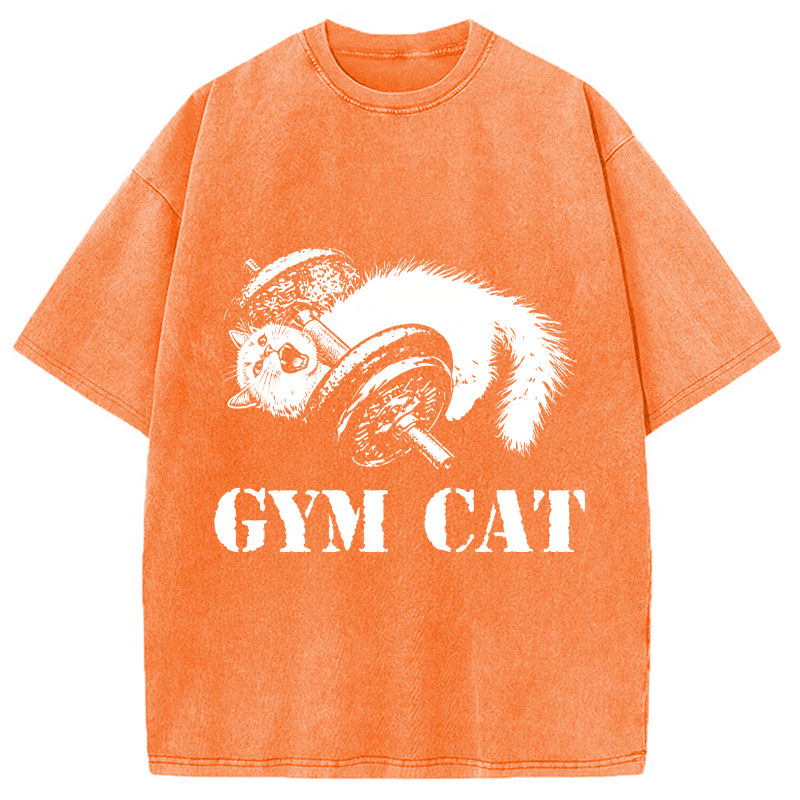 Tokyocanvas Cat Pumping Iron At The Gym Washed T-Shirt