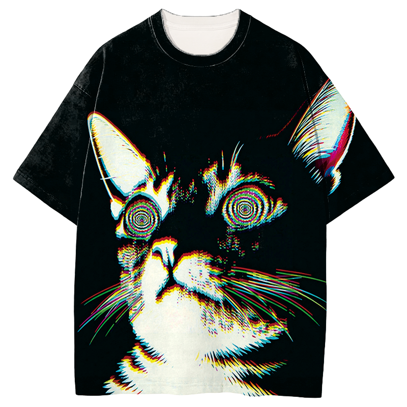Tokyocanvas Psychedelic Cat Graphic Print T-shirt
