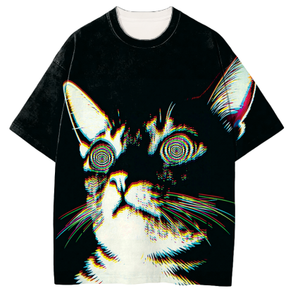 Tokyocanvas Psychedelic Cat Graphic Print T-shirt