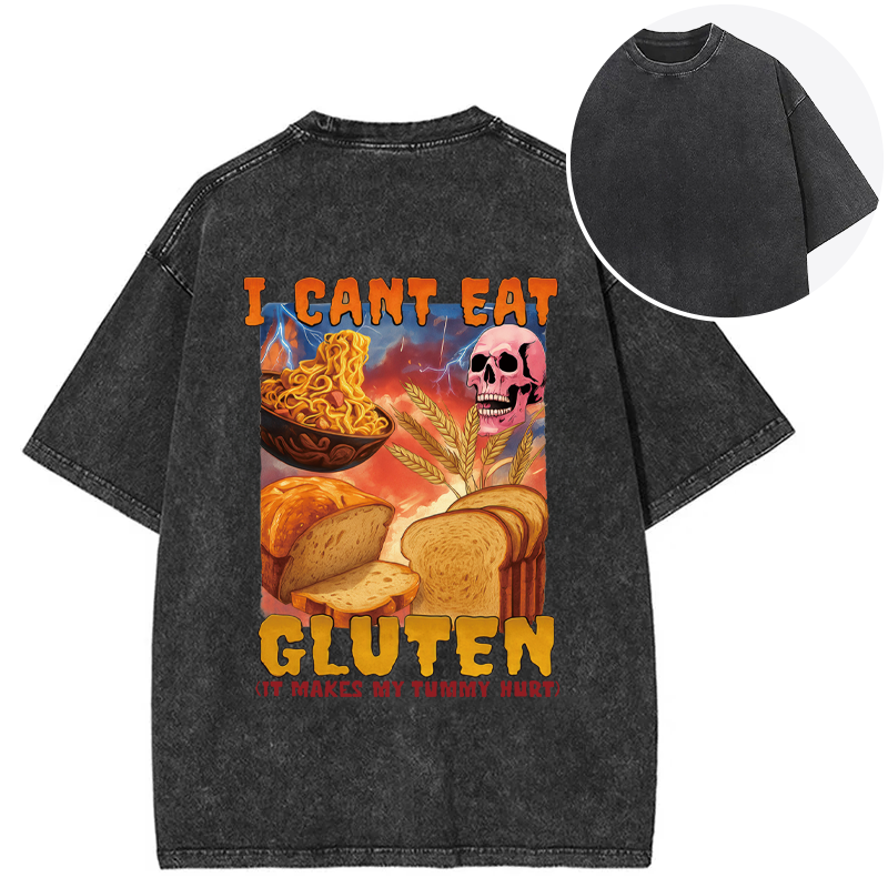 Tokyocanvas I Can't Eat Gluten Funny Meme Back Washed T-Shirt