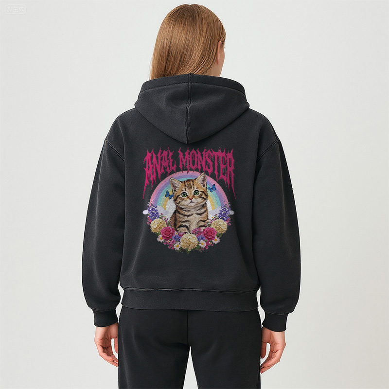 Tokyocanvas Anal Monster Cat Washed Zip Hoodie