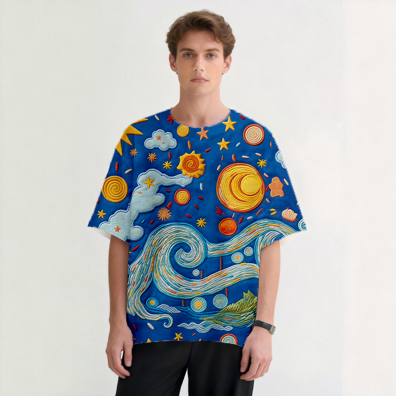 Tokyocanvas Cartoon Starry Night Graphic Print T-shirt