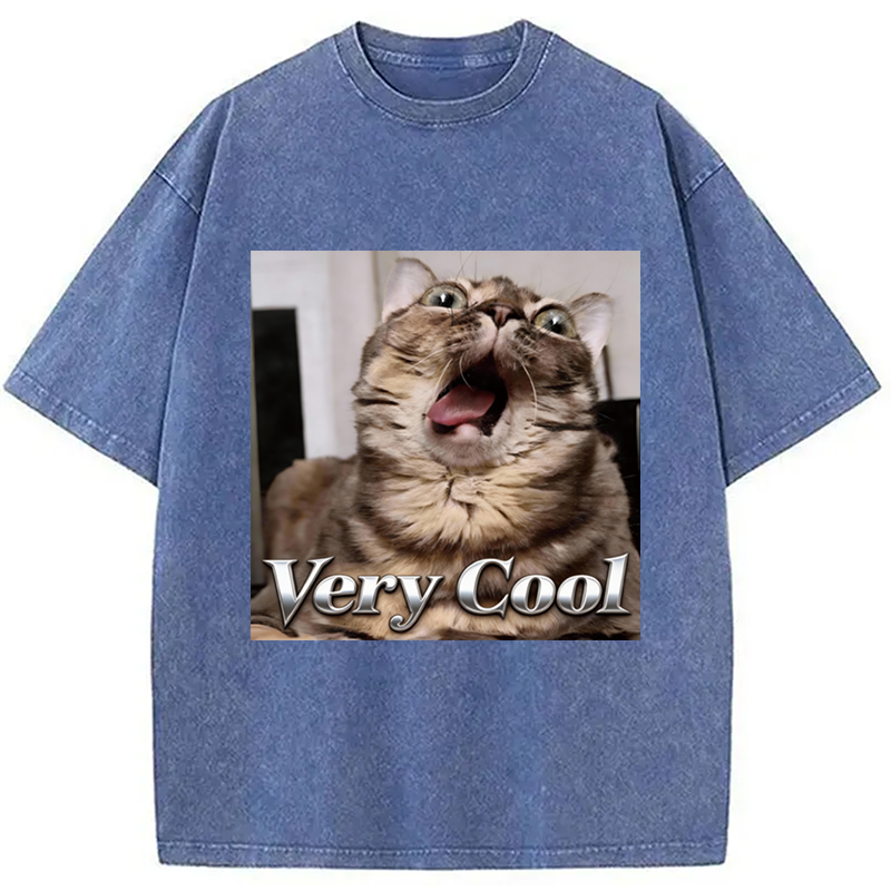 Tokyocanvas Very Cool Funny Cat Meme Washed T-Shirt