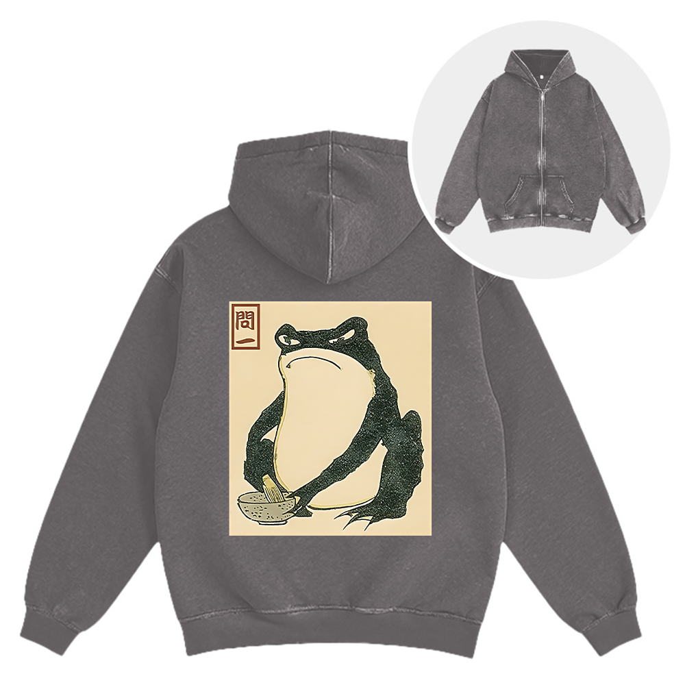 Tokyocanvas Matsumoto Hoji Japanese Frog Washed Zip Hoodie