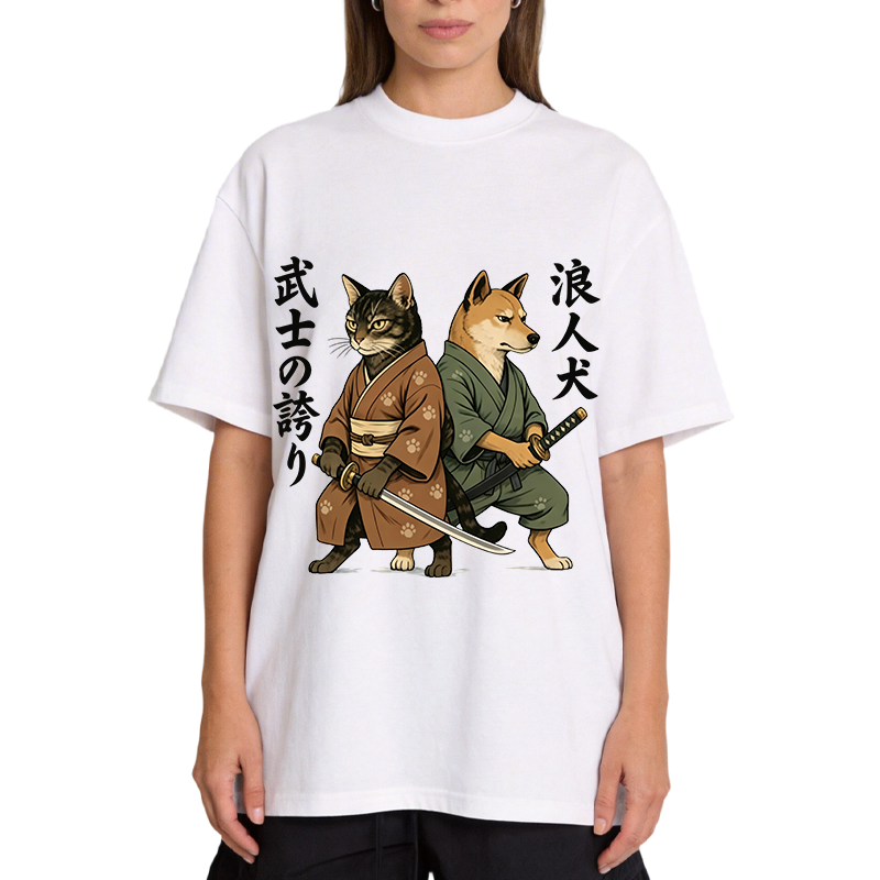 Tokyocanvas Samurai Cat vs Ronin Dog Classic T-Shirt