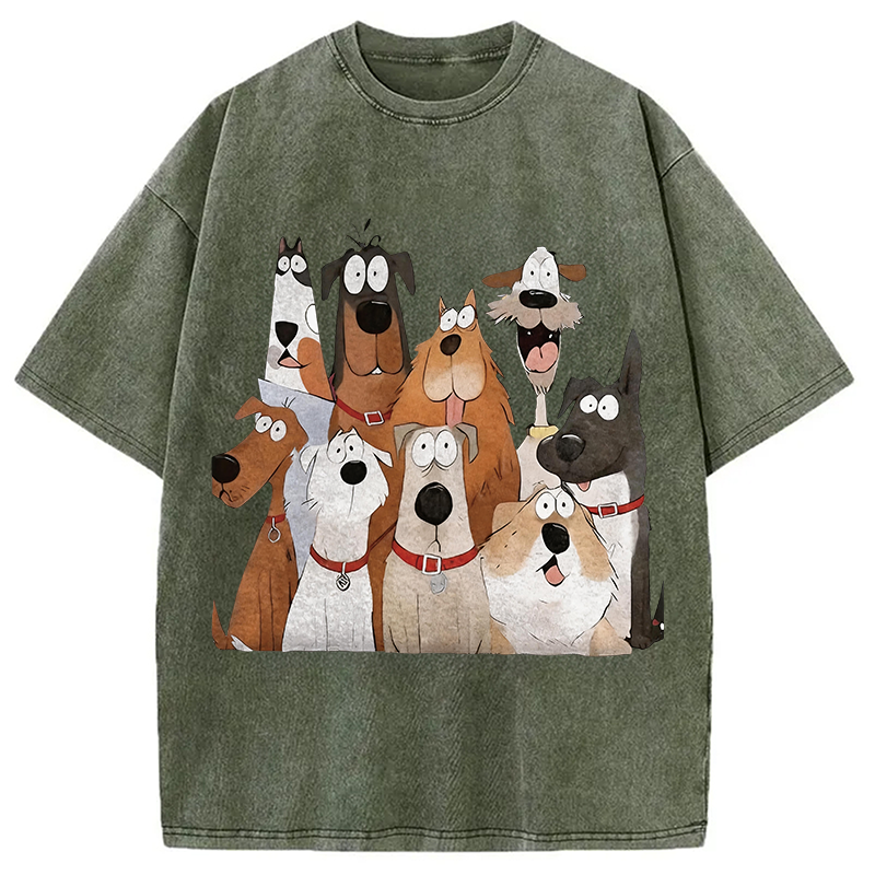 Tokyocanvas Funny Cute Dog Art Print Washed T-Shirt