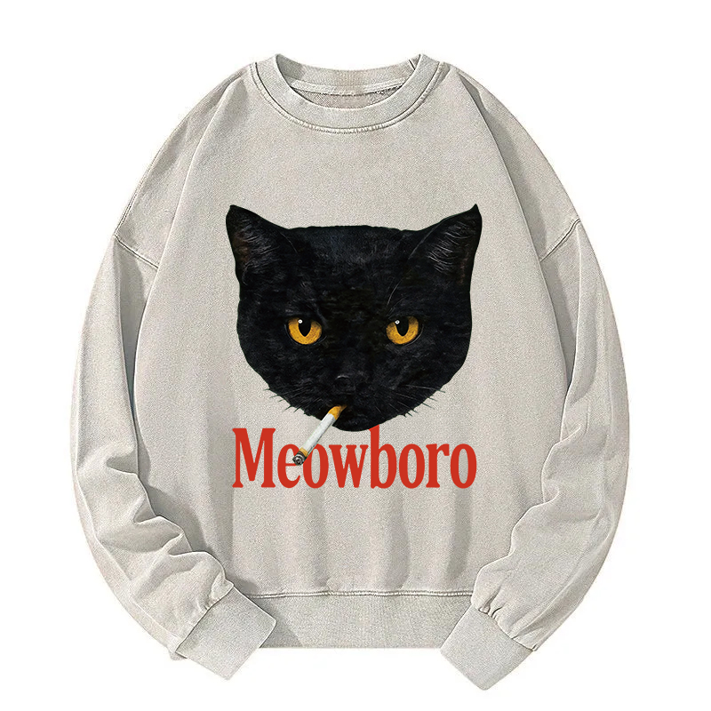 Tokyocanvas Smoking Black Cat Vintage Washed Sweatshirt