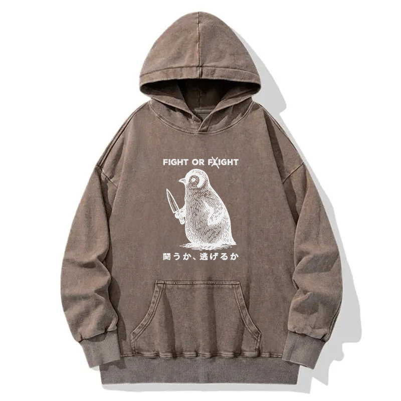 Tokyocanvas Funny Fight Or Flight Washed Hoodie