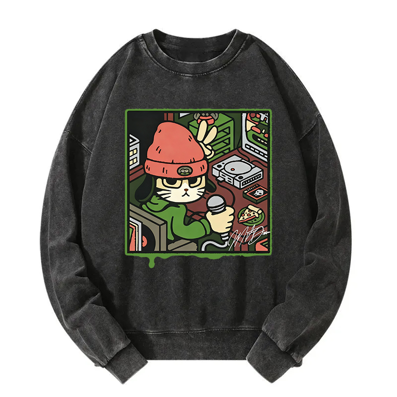 Tokyocanvas Rapper Cat Washed Sweatshirt