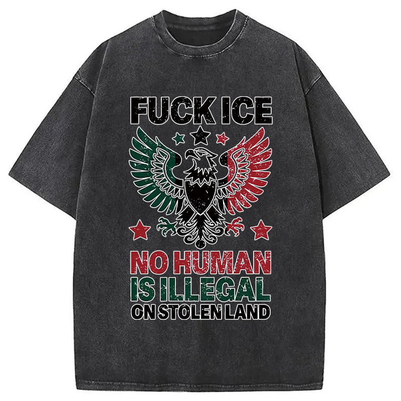 Tokyocanvas No Human is Illegal Washed T-Shirt