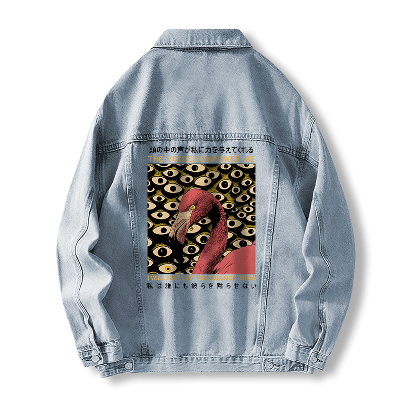 Tokyocanvas The Voices Empower Me Flamingo Jean Jackets