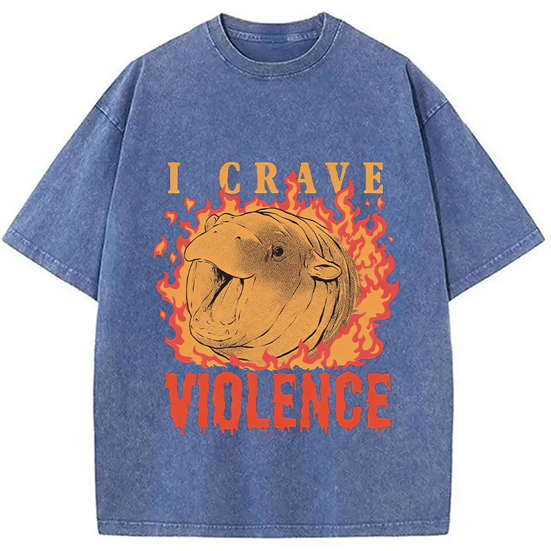 Tokyocanvas Moo Deng Crave Violence Washed T-Shirt
