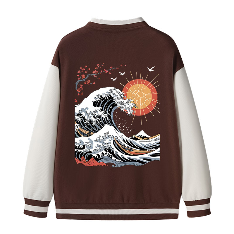 Tokyocanvas Ocean Sun Cherry Blossom Varsity Jacket